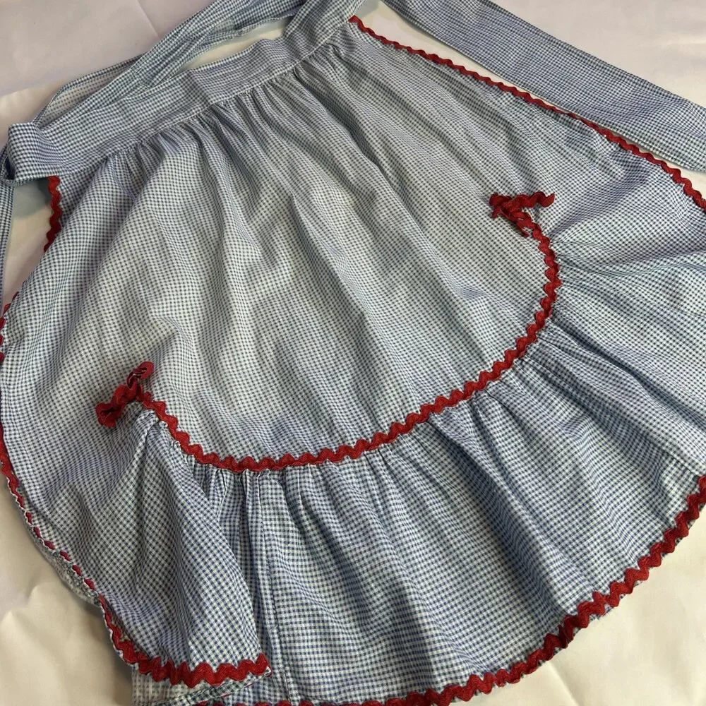 Vintage Handmade Blue Gingham And Red Apron